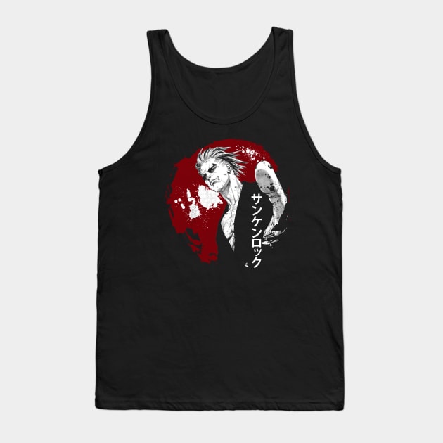 Street Justice Rock Anime T-Shirt Showcasing Strong Characters and Urban Vigilantes Tank Top by skeleton sitting chained